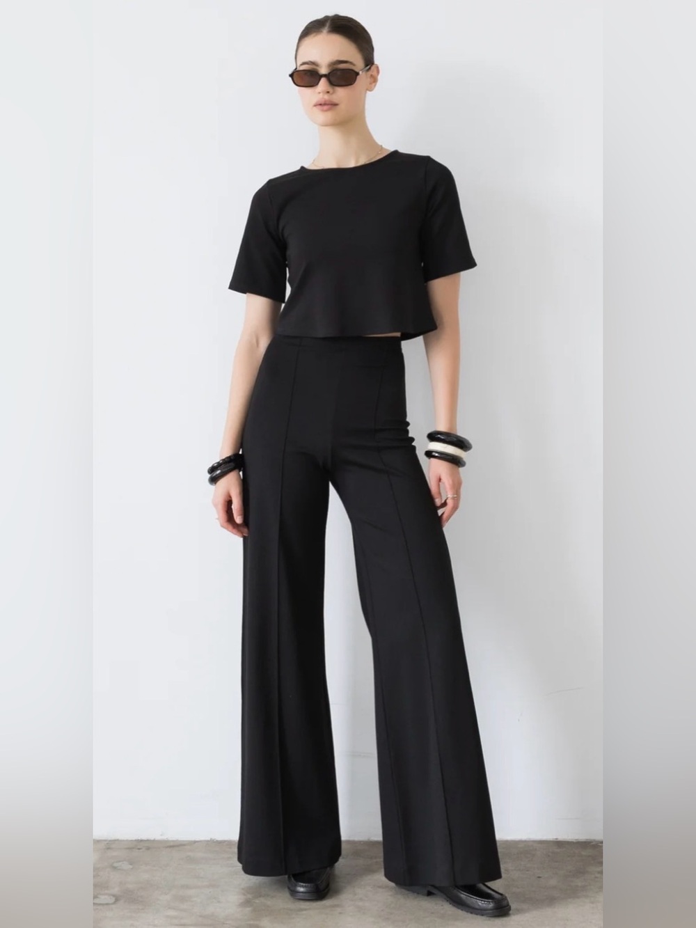 Ripley Rader Black Ponte Knit Long Wide Leg Pant in black